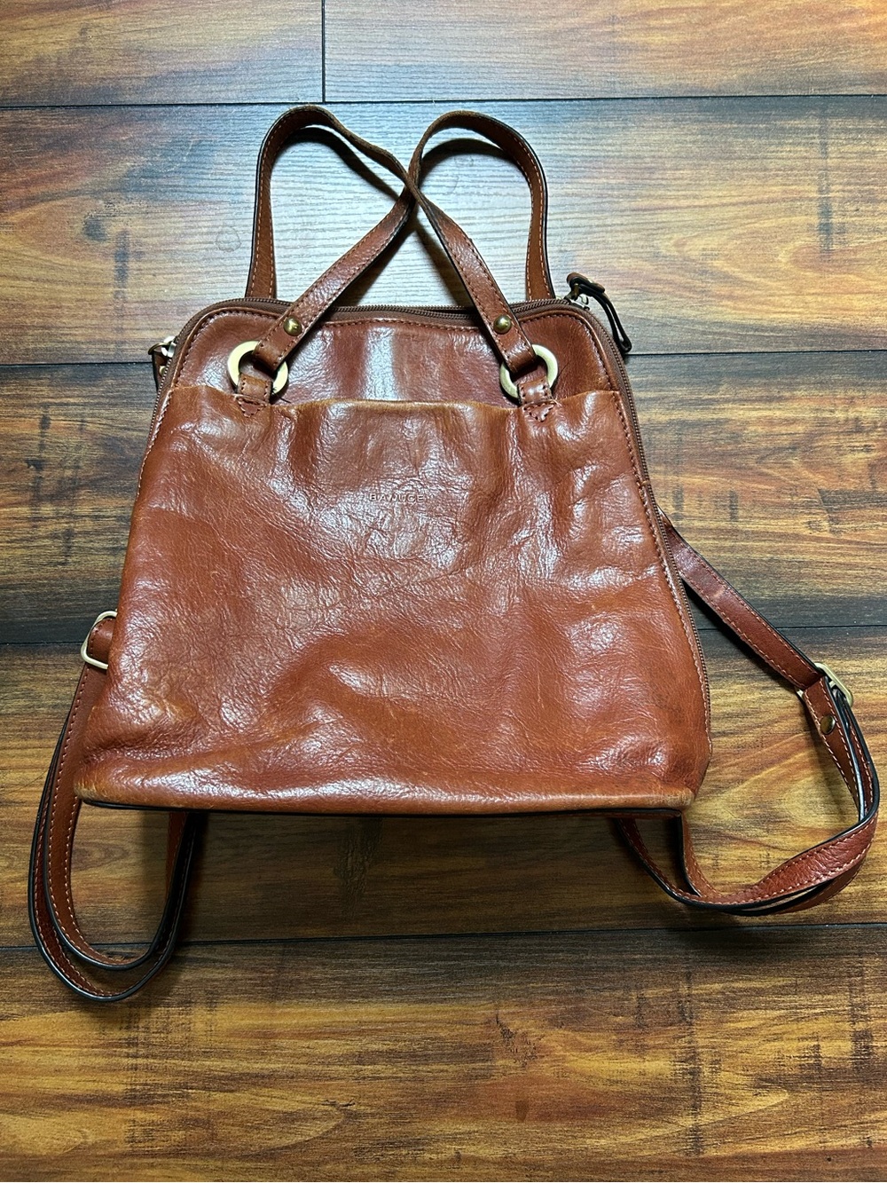 Banuce Brown Leather Convertible Backpack Bag